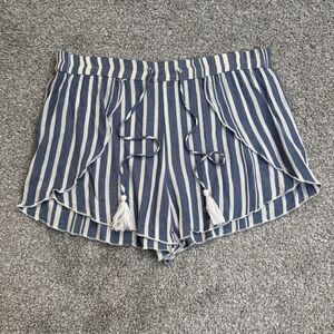 American Eagle Outfitters Shorts Womens XS Blue Striped Wrap Tassel Preppy Beach